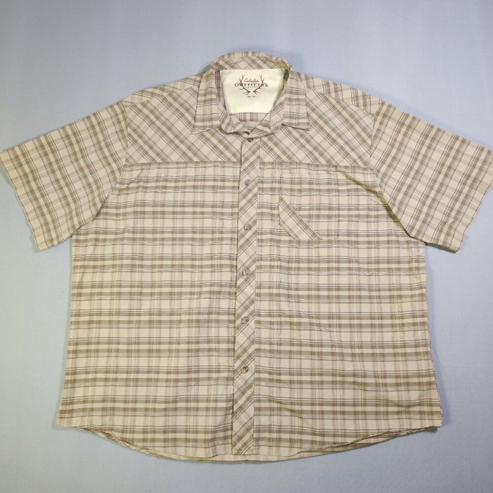 Cabela's Outfitter series button down shirt men's size 2XL brown & pastel yellow